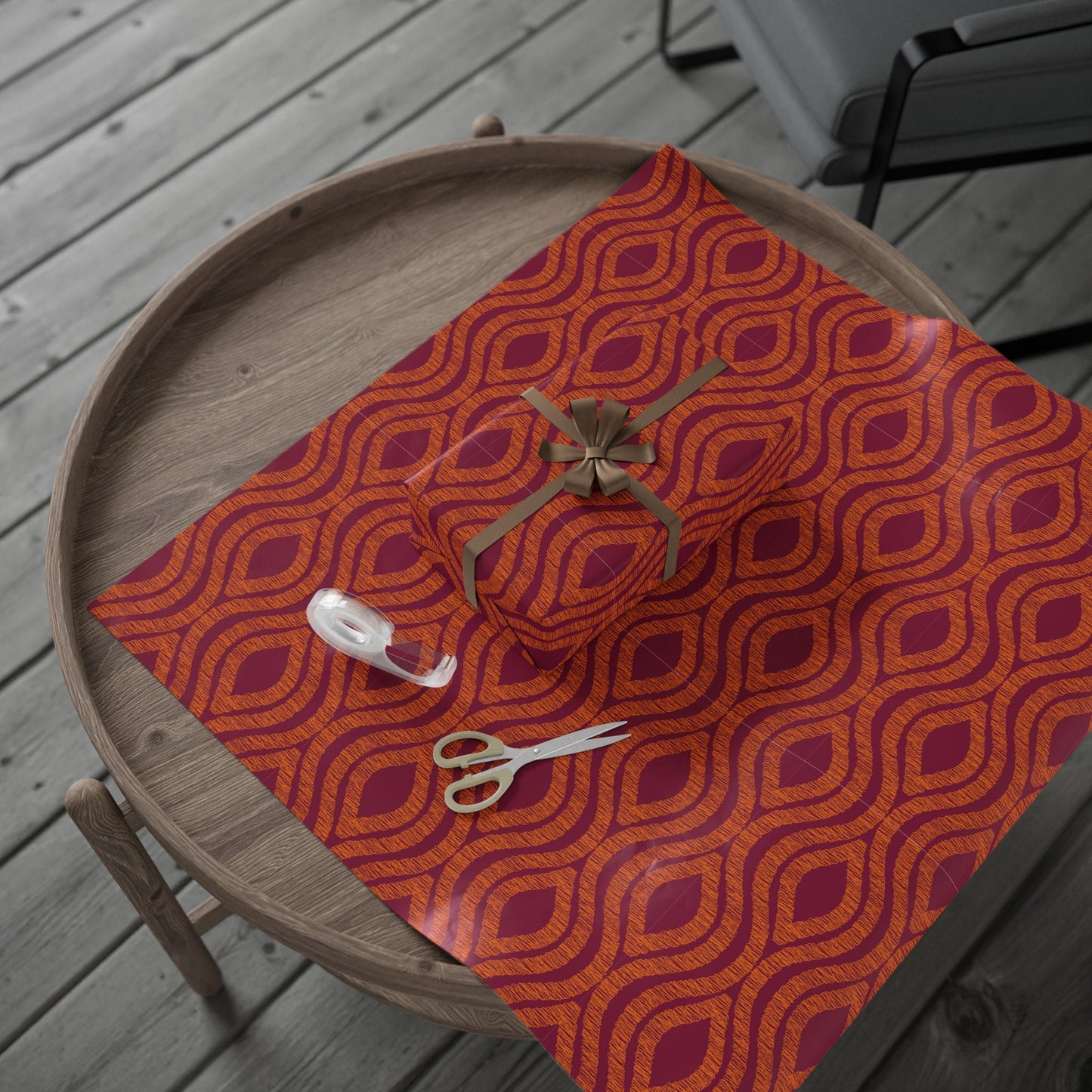 Gift Wrap | Maroon & Orange | Ogee