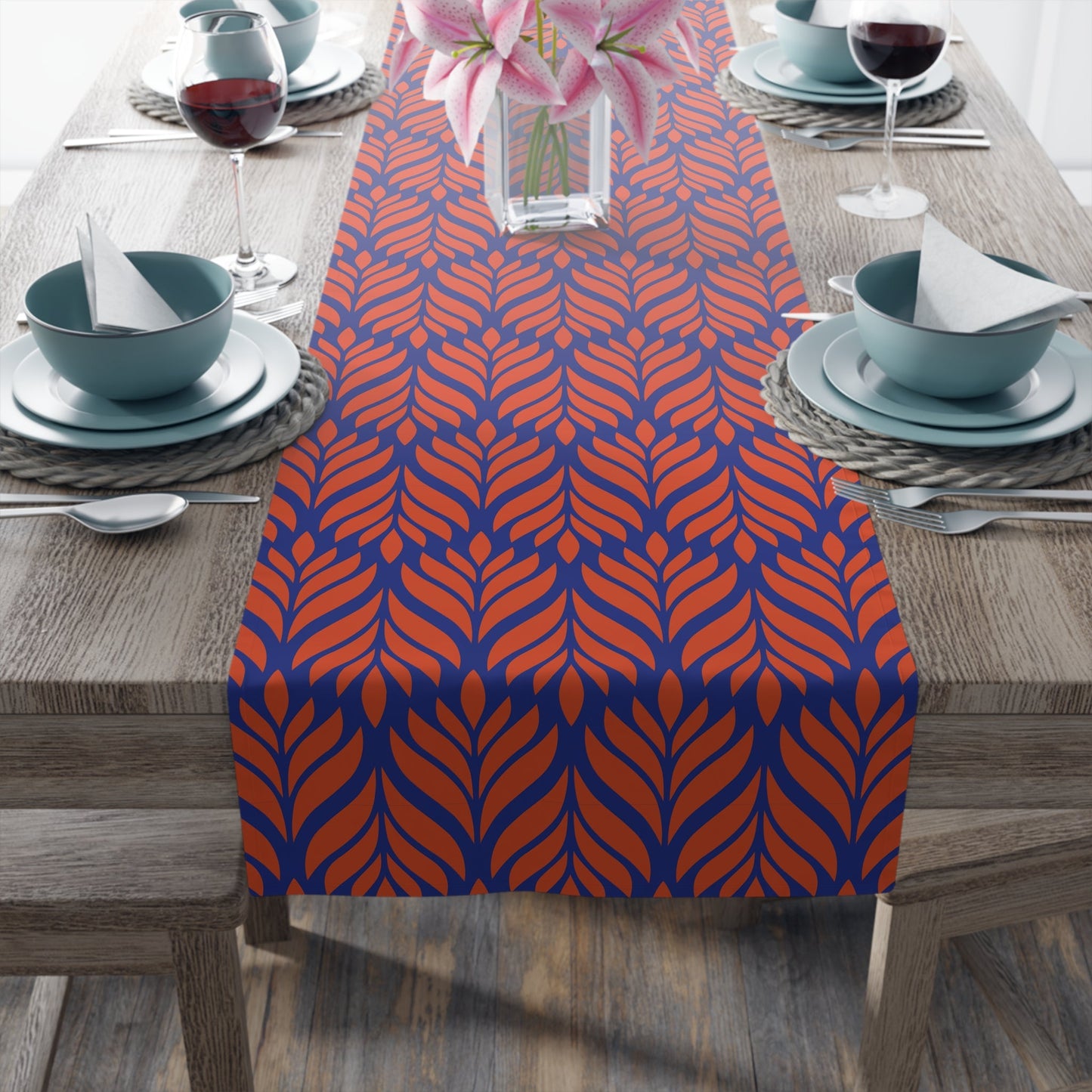 Table Runner | Bright Blue & Orange | Palm