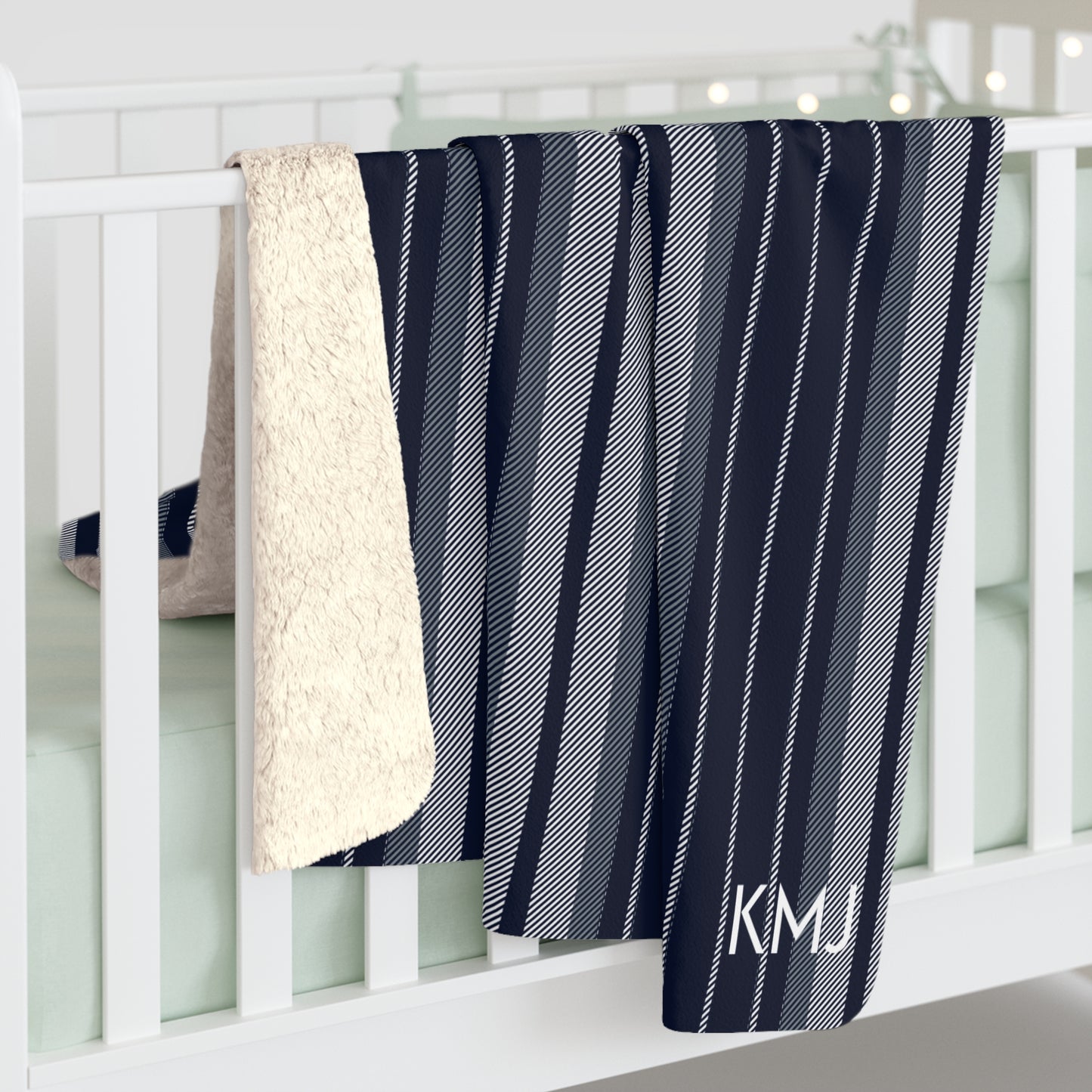Sherpa Fleece Blanket- Personalized | Navy & White | Stripe
