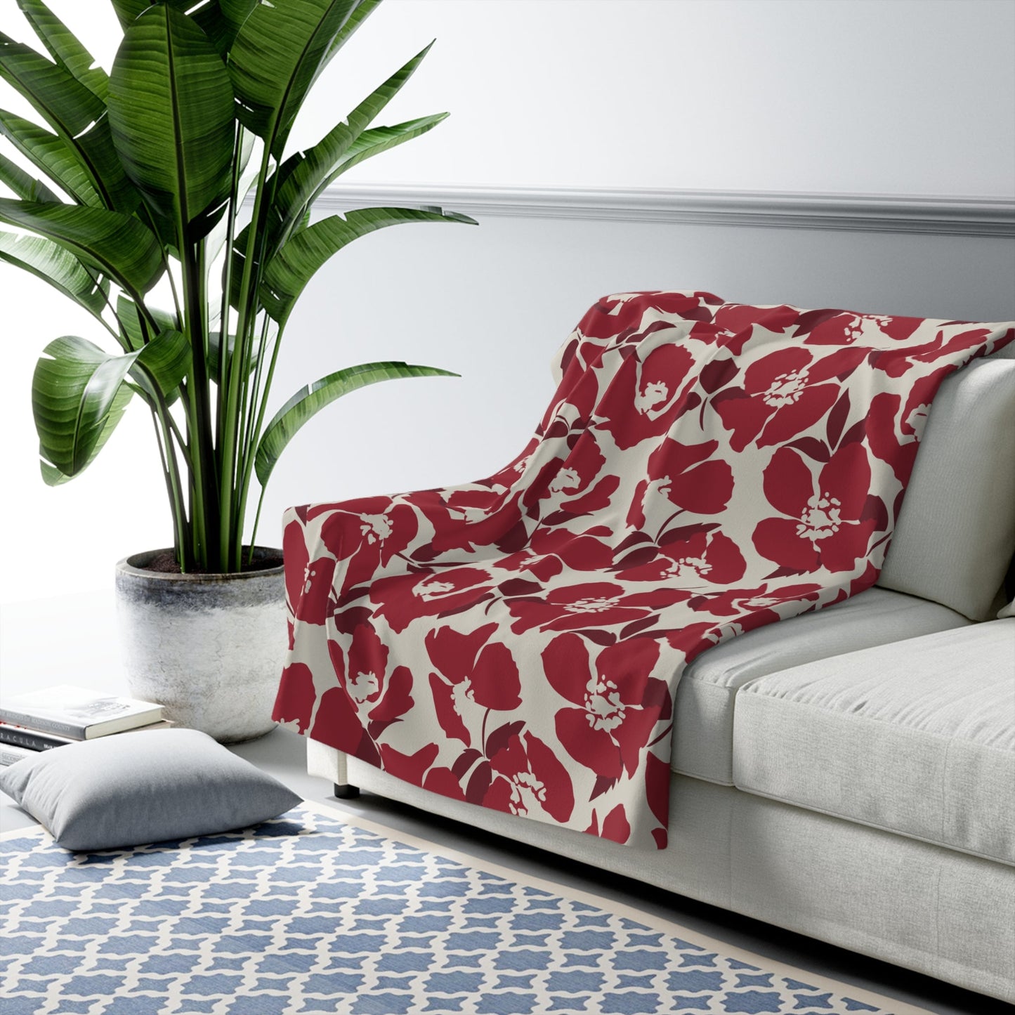 Sherpa Fleece Blanket | Maroon & White | Poppy