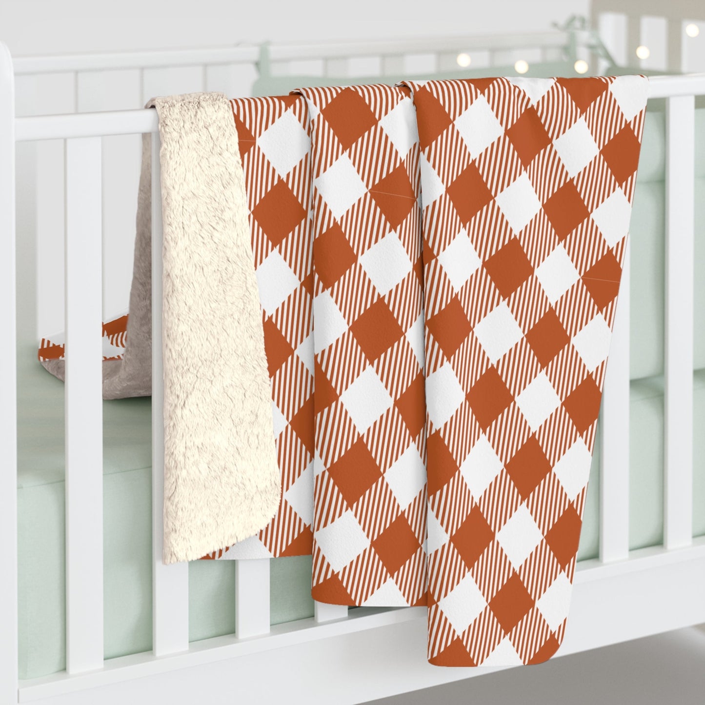 Sherpa Blanket | Dark Orange & White | Gingham