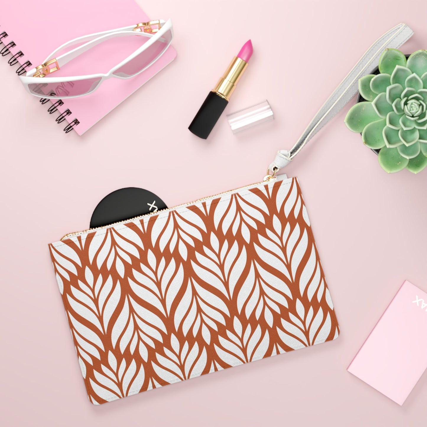 Clutch Bag | Dark Orange & White | Palm