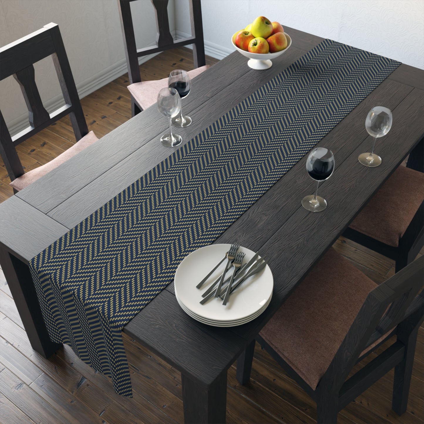 Table Runner | Blue & Gold | Herringbone