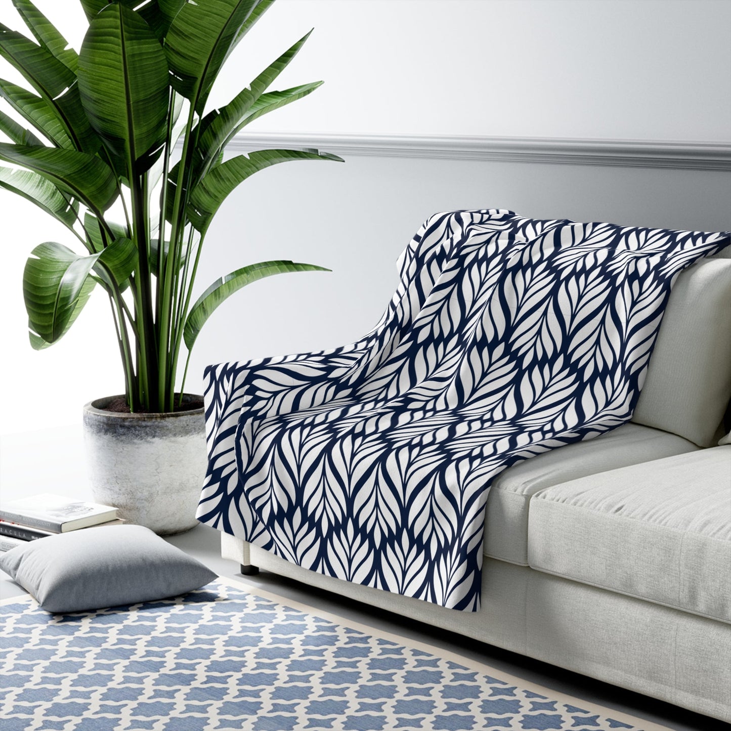 Sherpa Fleece Blanket | Navy & White | Palm