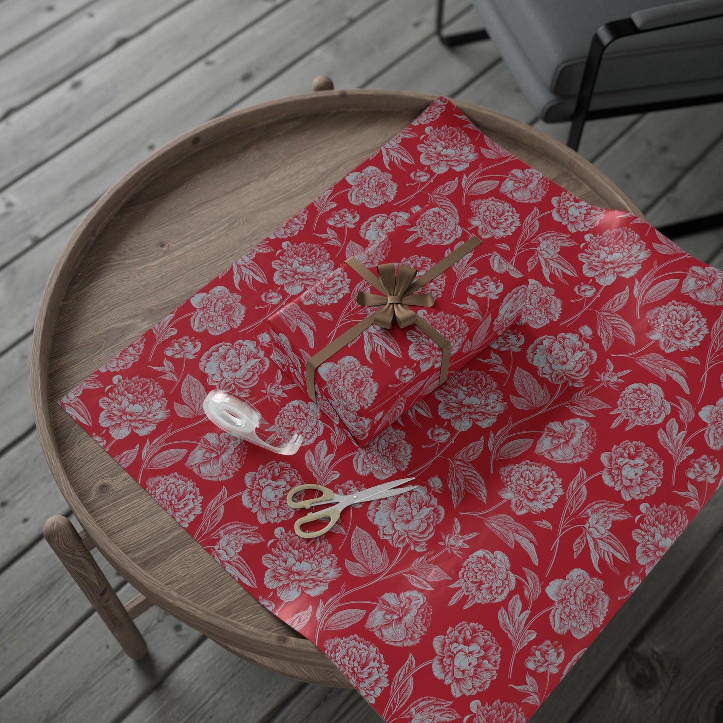 Gift Wrap | Red & Gray | Peony