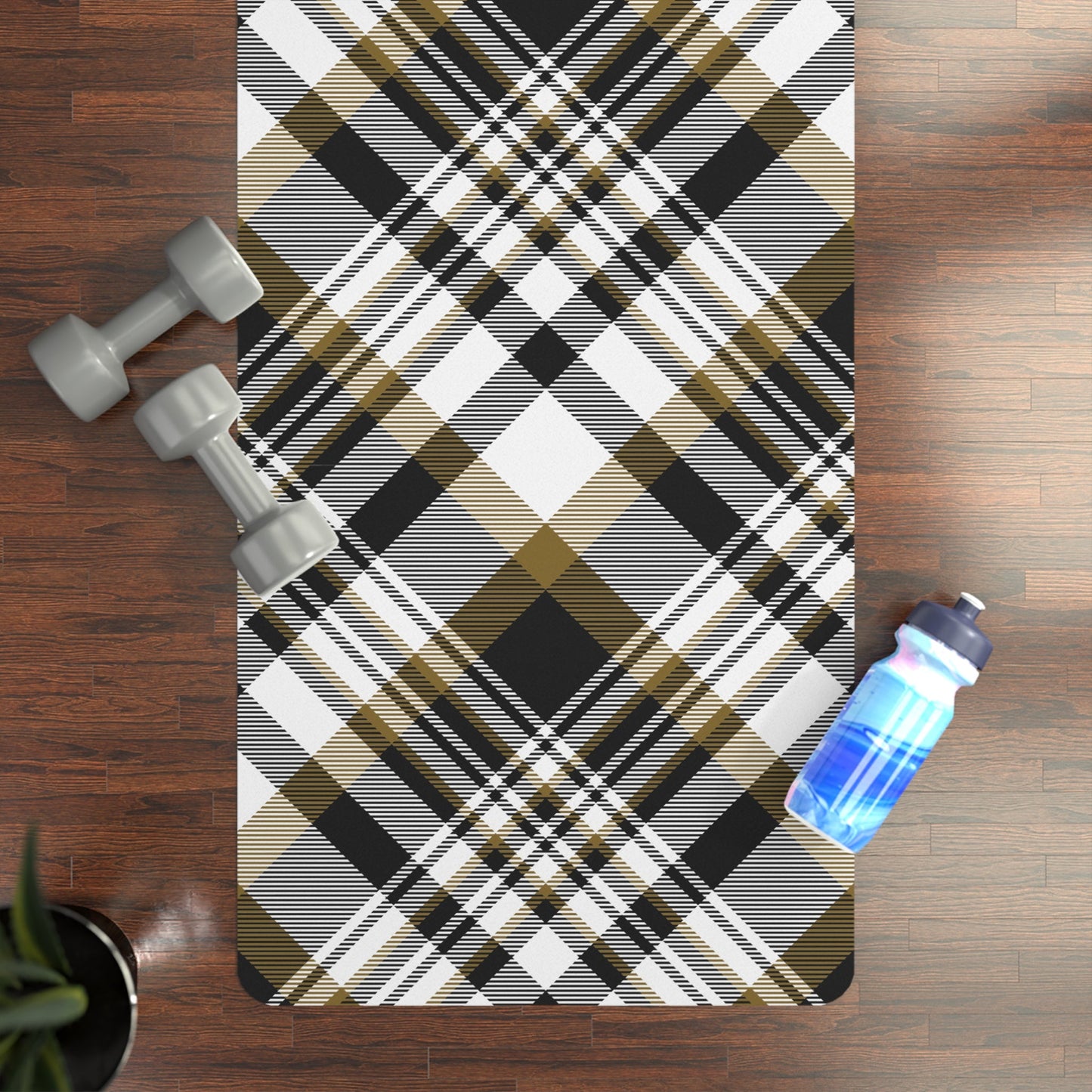 Yoga Mat | Black & Gold | Tartan