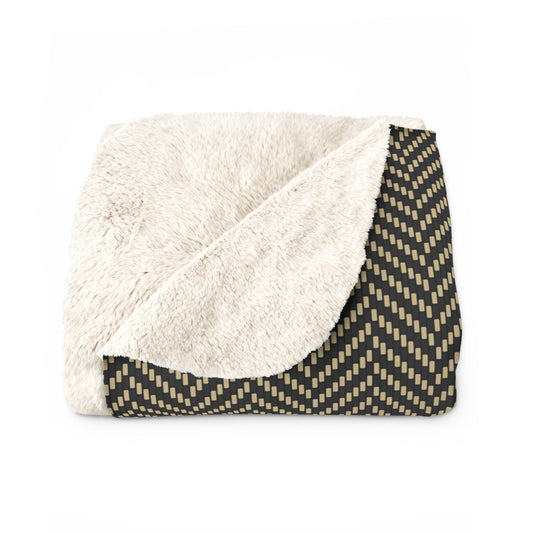 Sherpa Blanket | Black & Gold | Herringbone