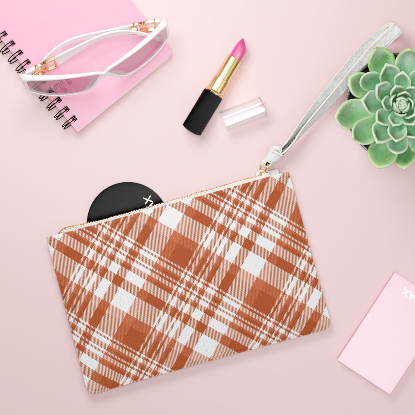 Clutch Bag | Dark Orange & White | Tartan