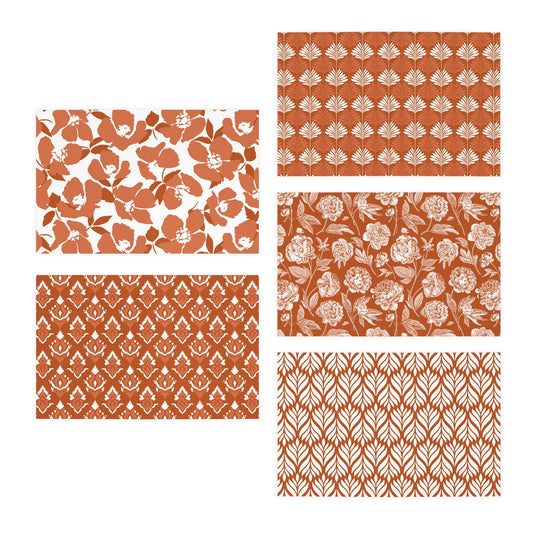 5 Notecards | Dark Orange & White