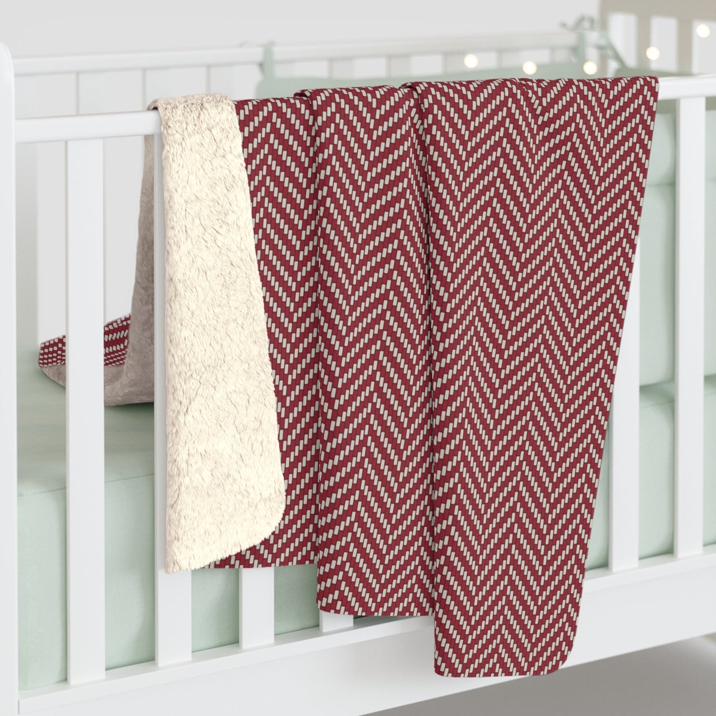 Sherpa Blanket | Maroon & White | Herringbone