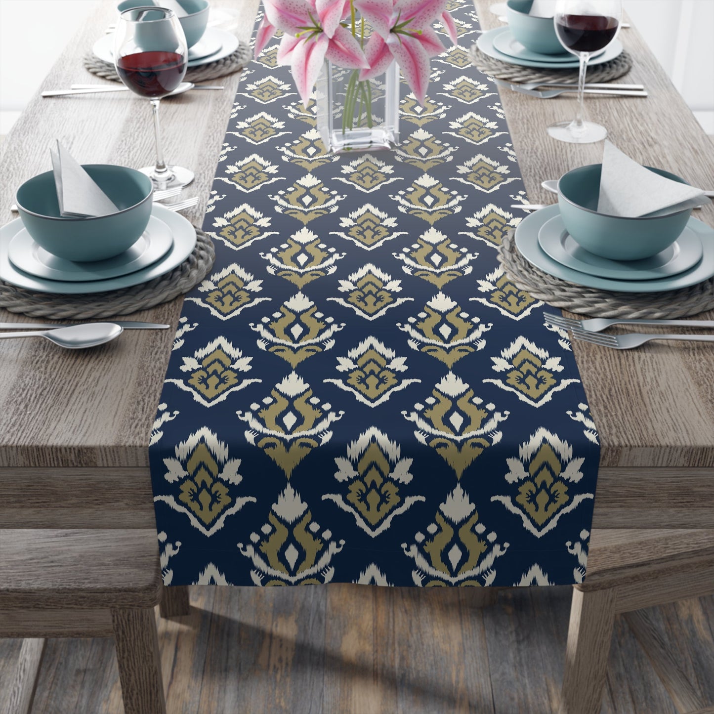 Table Runner | Blue & Gold | Ikat