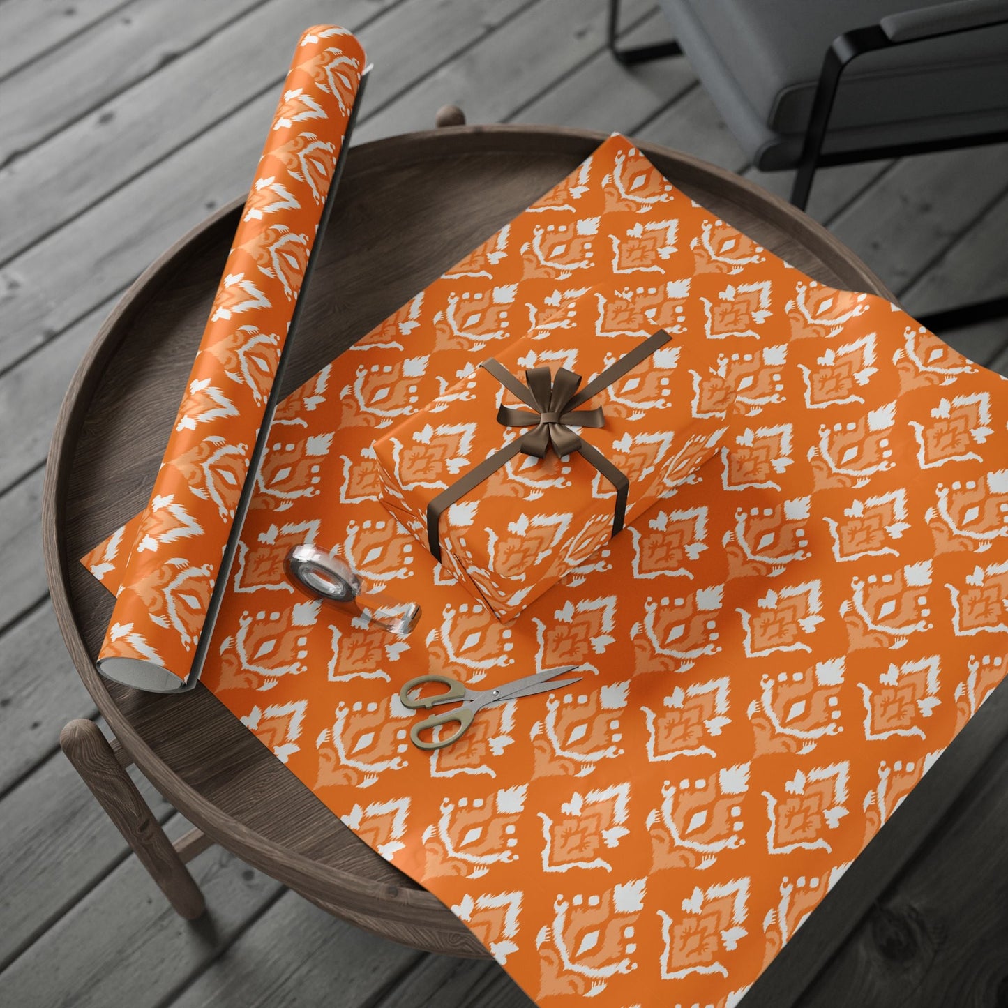 Gift Wrap | Orange & White | Ikat