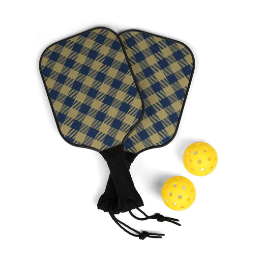Pickleball Paddle Kit | Blue & Gold | Gingham