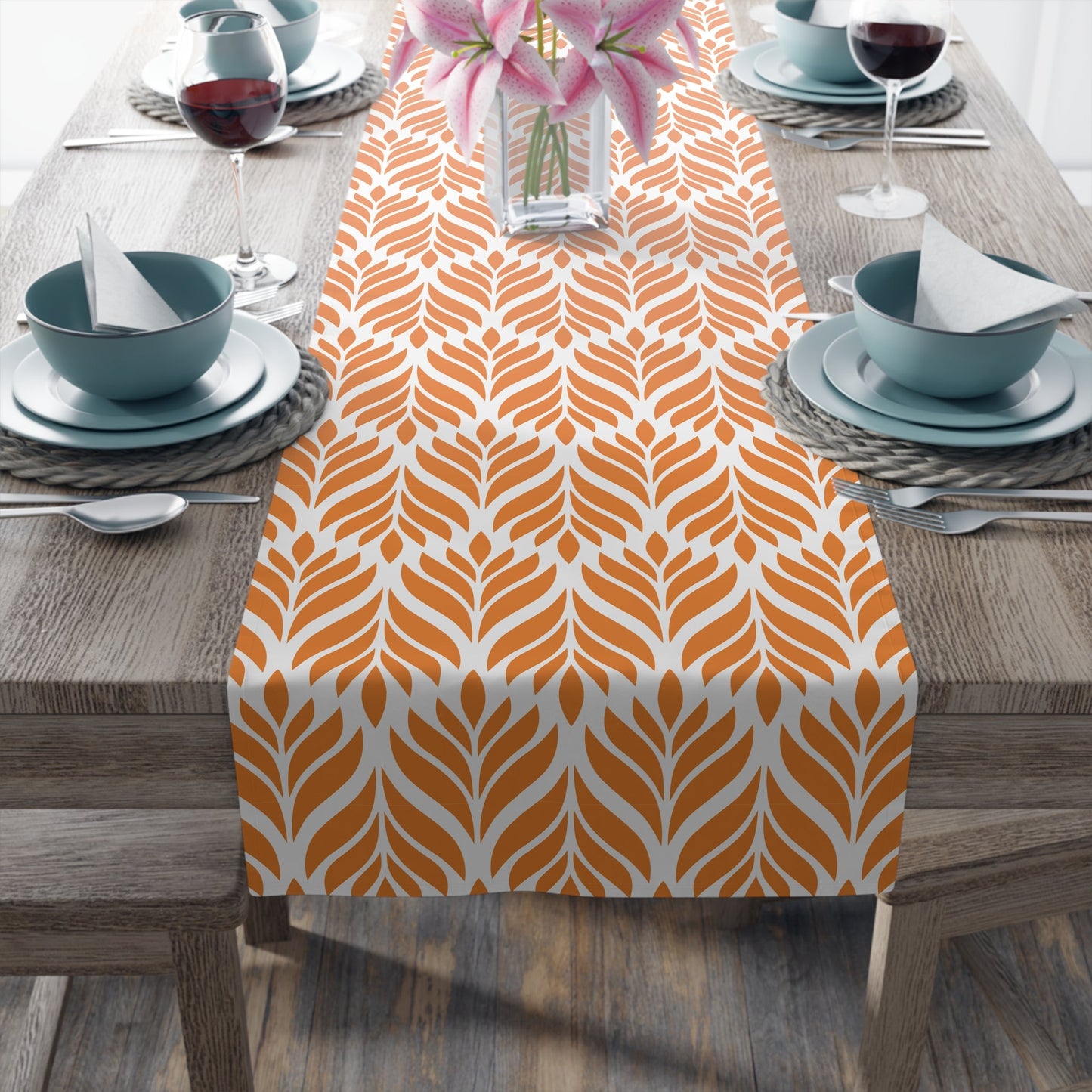 Table Runner | Orange & White | Palm