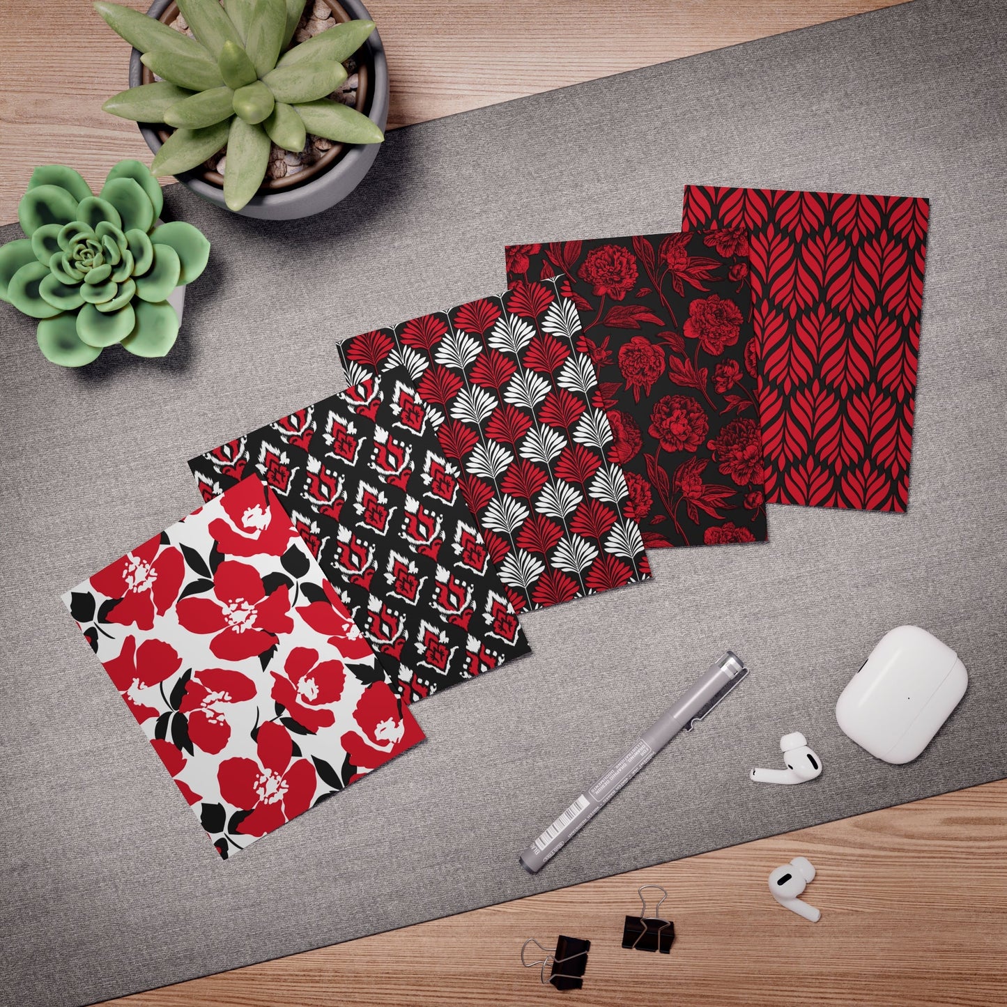 5 Notecards | Red & Black