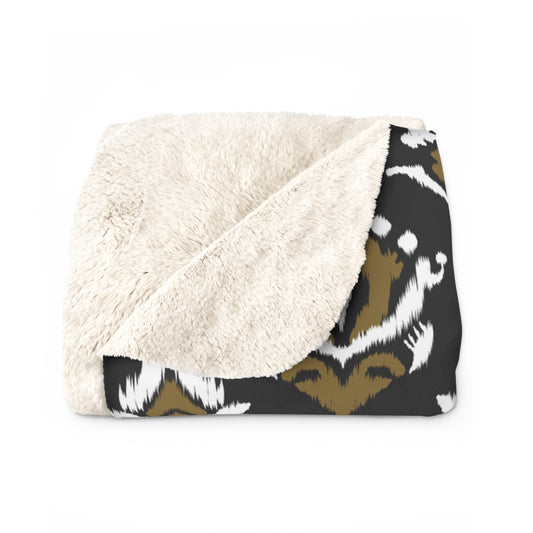 Sherpa Fleece Blanket | Black & Gold | Ikat