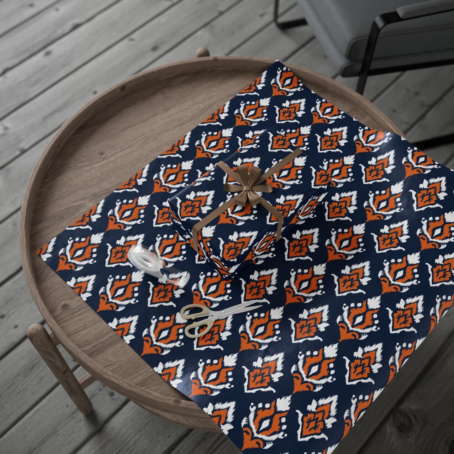 Gift Wrap | Orange & Blue | Ikat