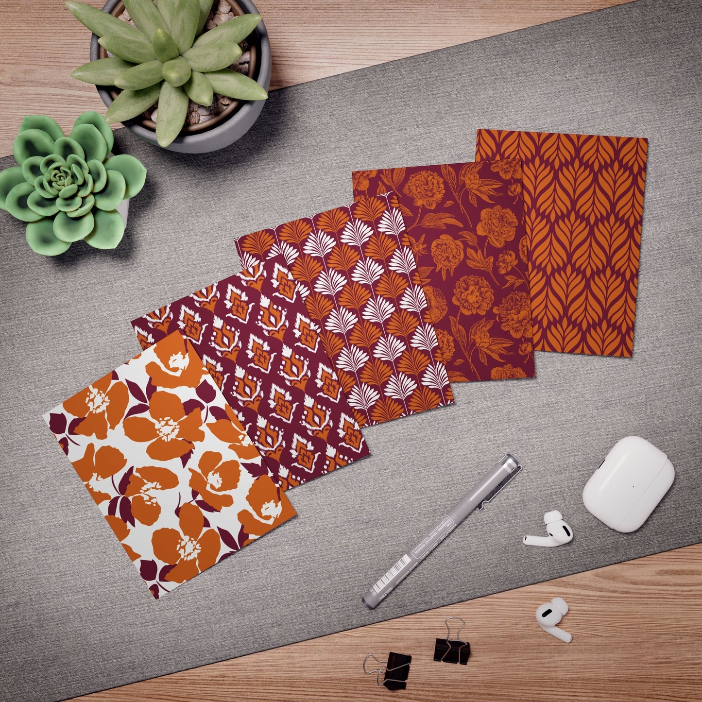 5 Notecards | Maroon & Orange