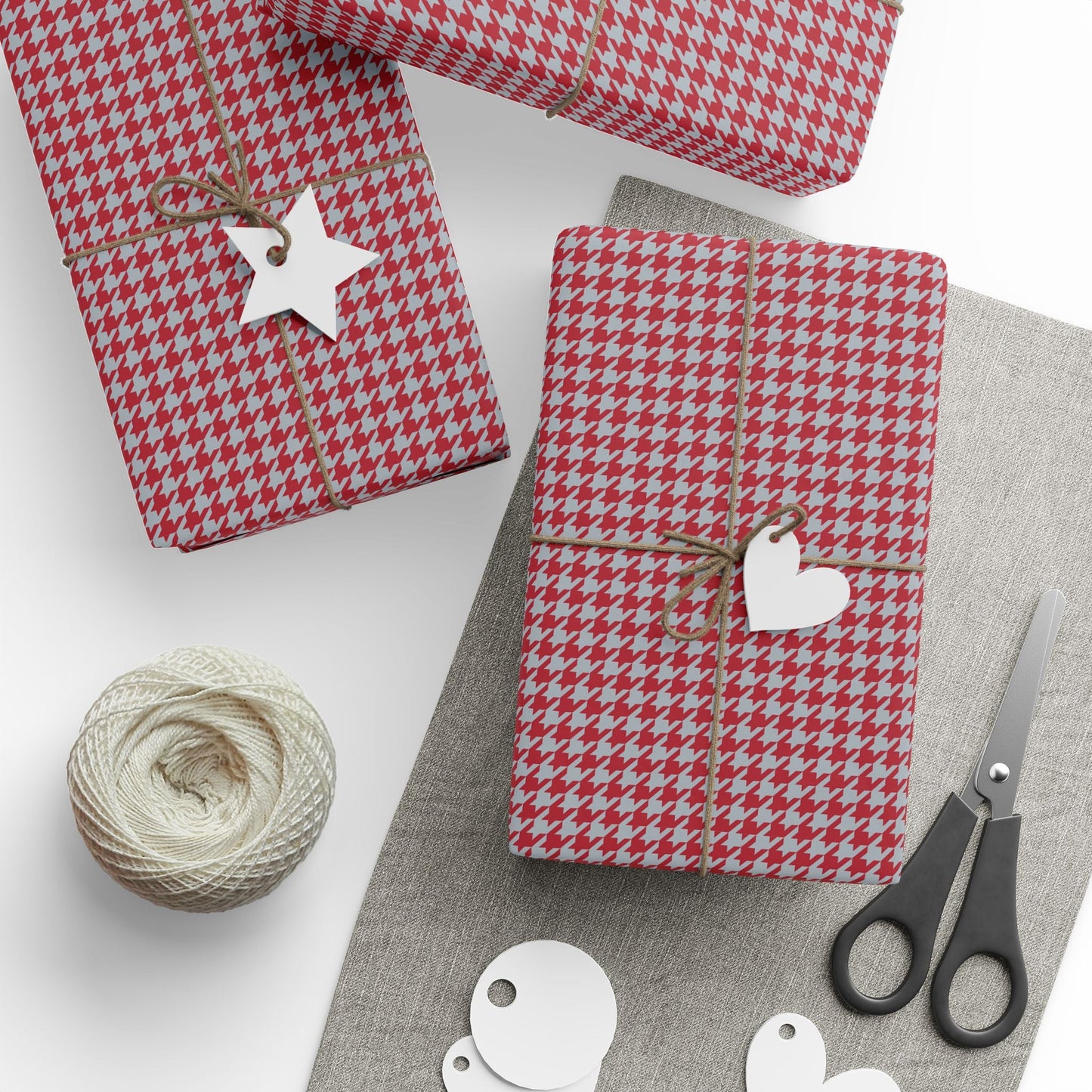 Gift Wrap | Red & Gray | Houndstooth