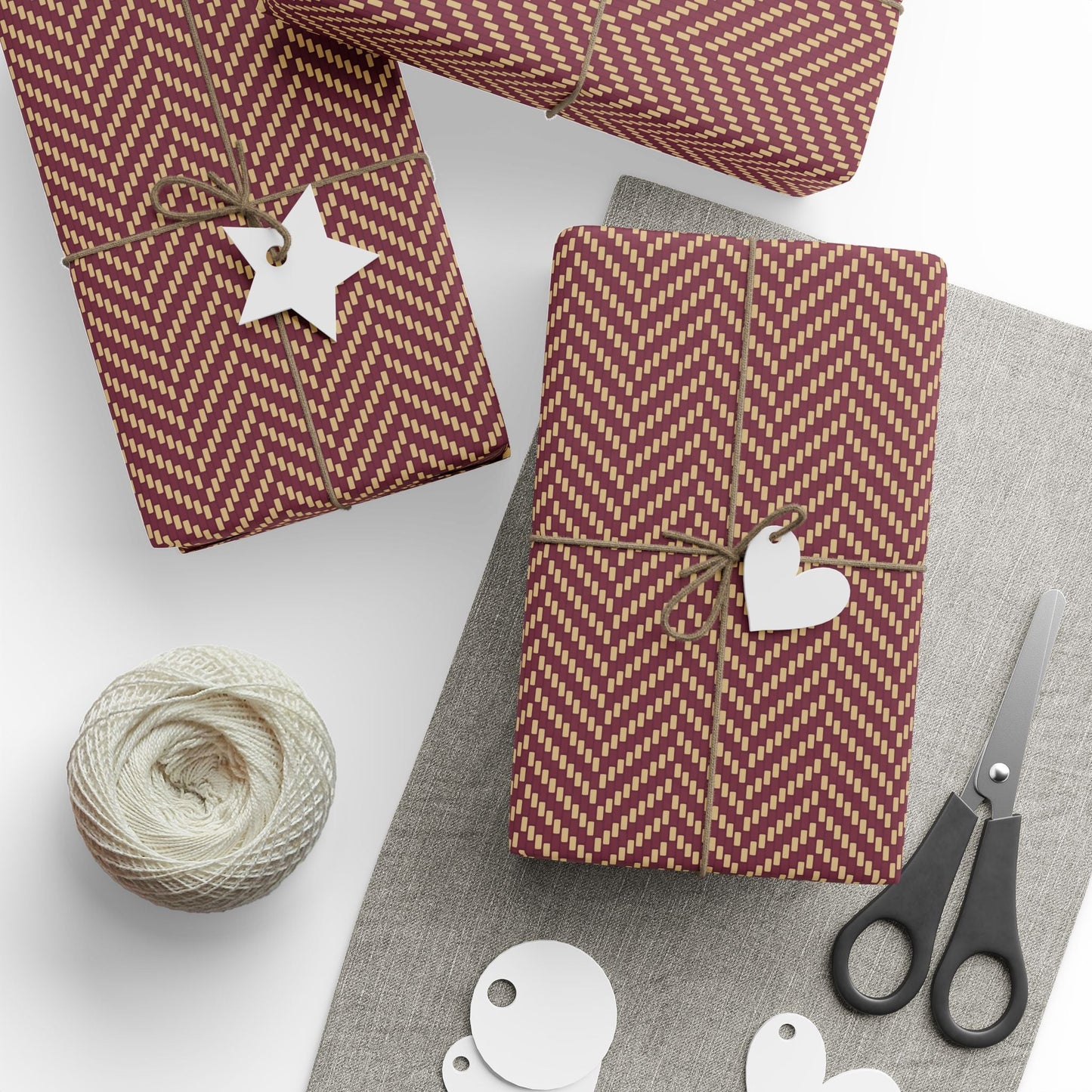 Gift Wrap | Maroon & Gold | Herringbone