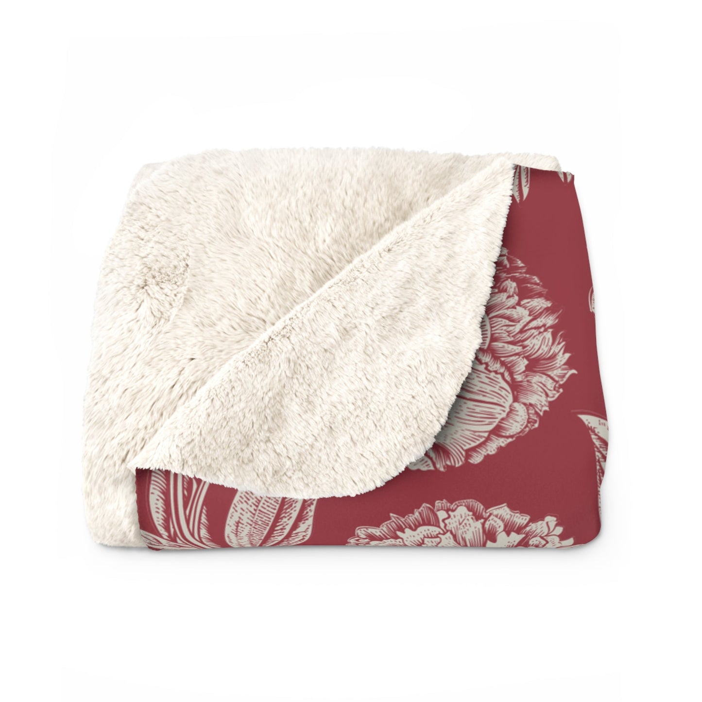 Sherpa Fleece Blanket | Maroon & White | Peony