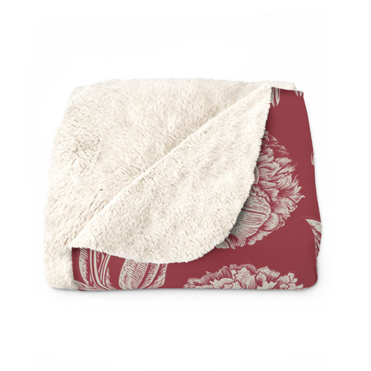 Sherpa Fleece Blanket | Maroon & White | Peony