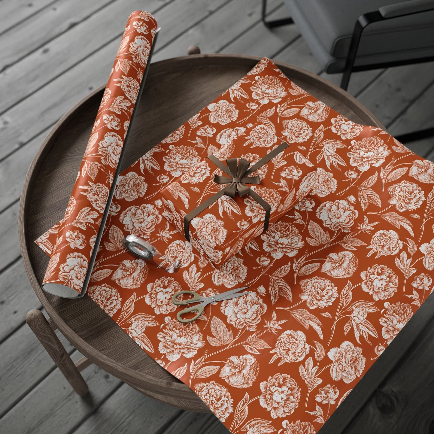Gift Wrap | Dark Orange & White | Peony