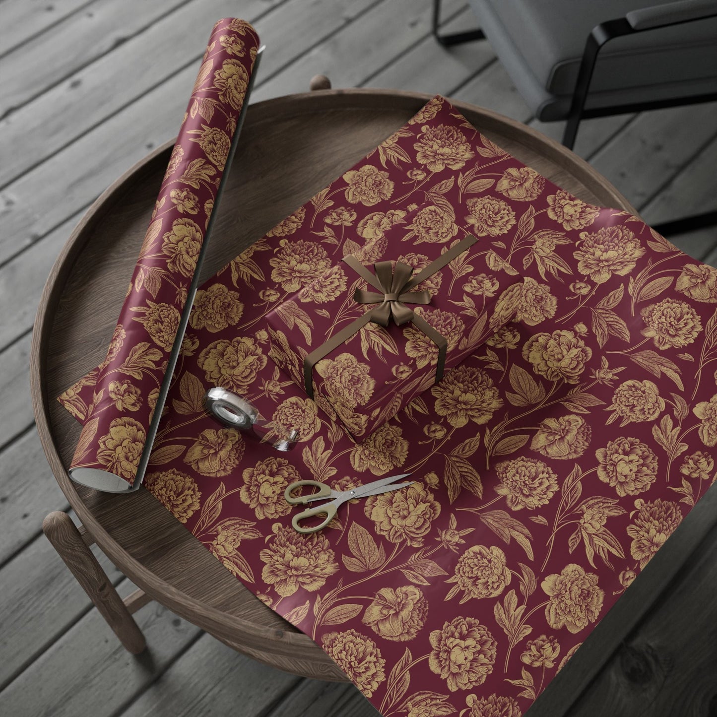 Gift Wrap | Maroon & Gold | Peony