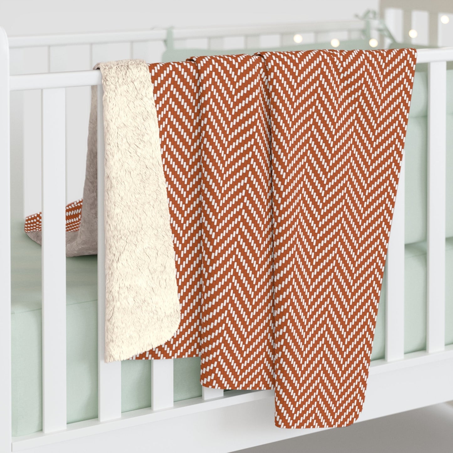 Sherpa Blanket | Dark Orange & White | Herringbone