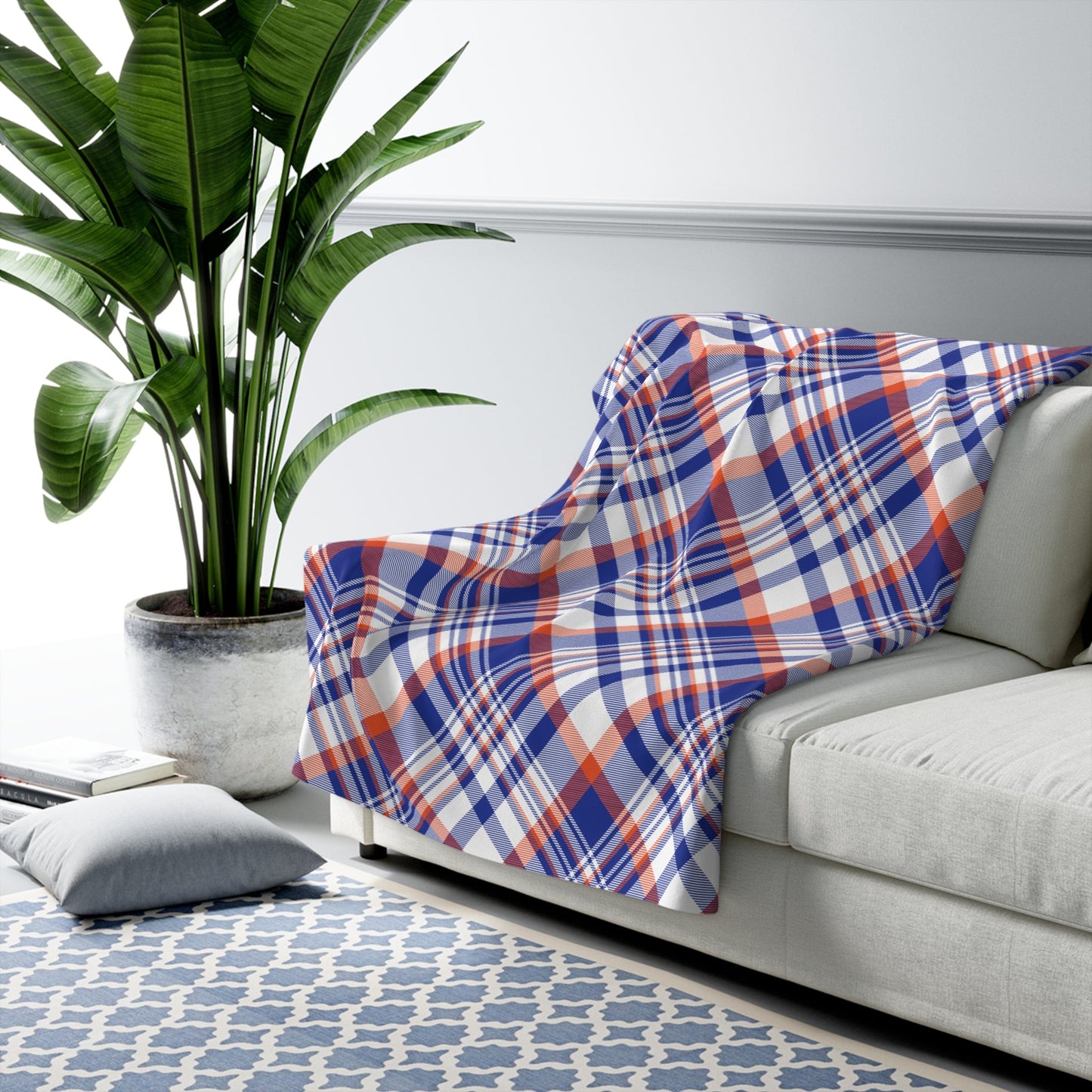 Sherpa Fleece Blanket | Bright Blue & Orange | Tartan