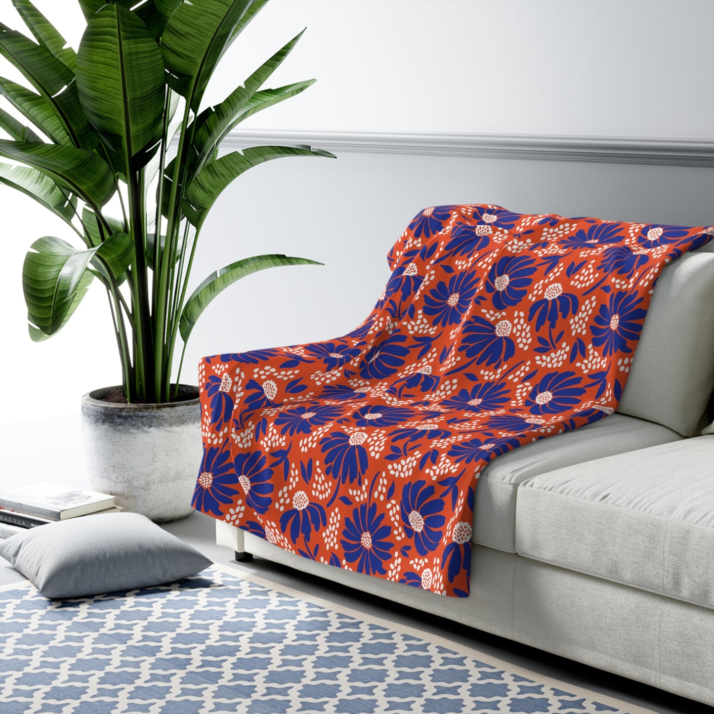 Sherpa Fleece Blanket | Bright Blue & Orange | Bellis