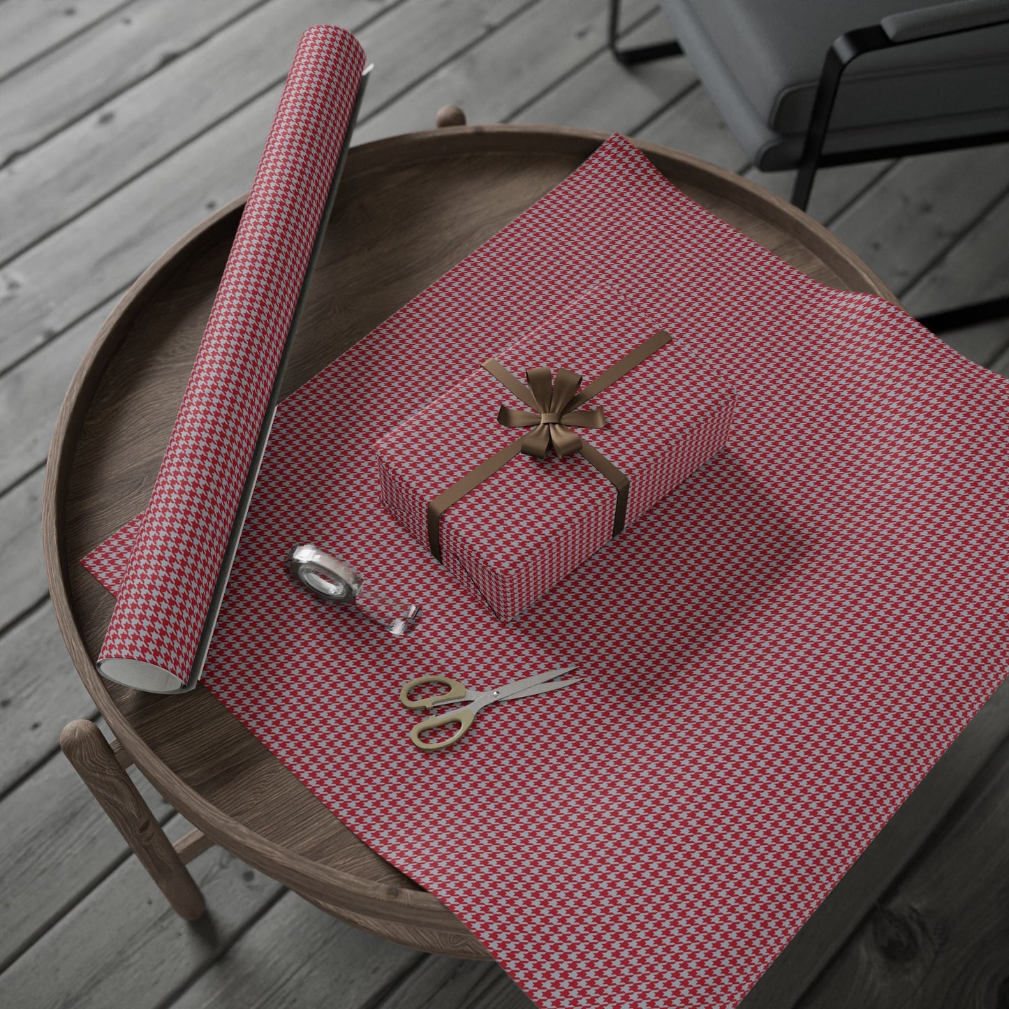Gift Wrap | Red & Gray | Houndstooth