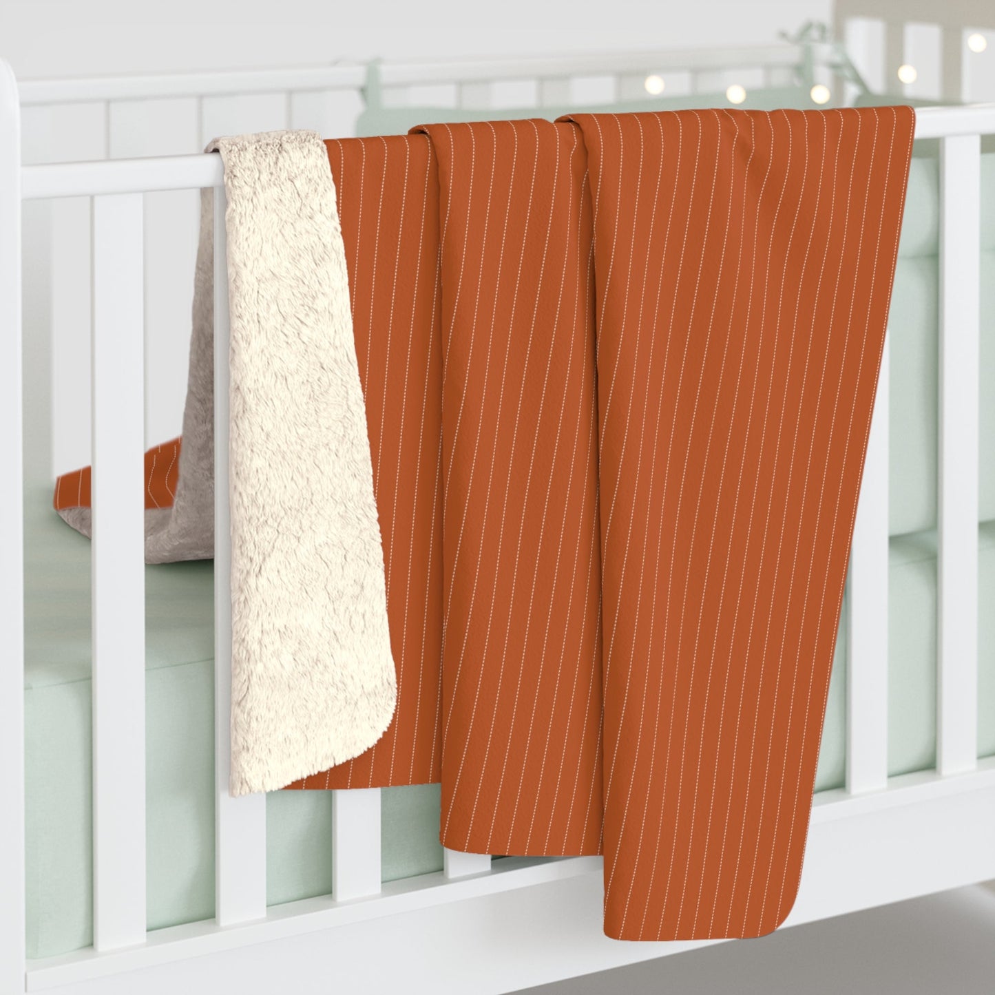 Sherpa Blanket | Dark Orange & White | Pinstripe