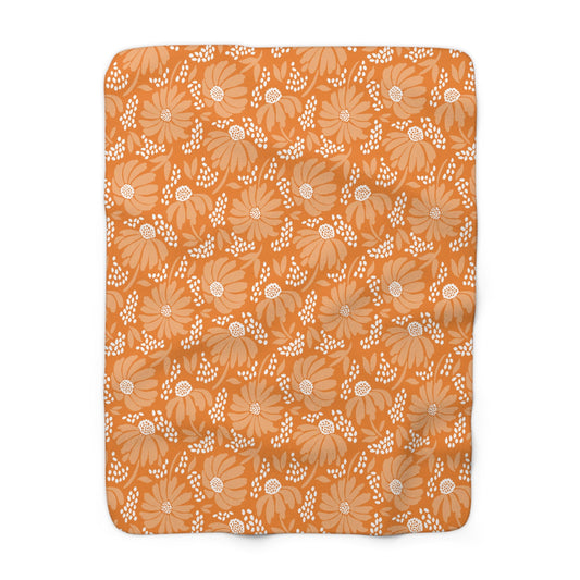 Sherpa Fleece Blanket | Orange & White | Bellis