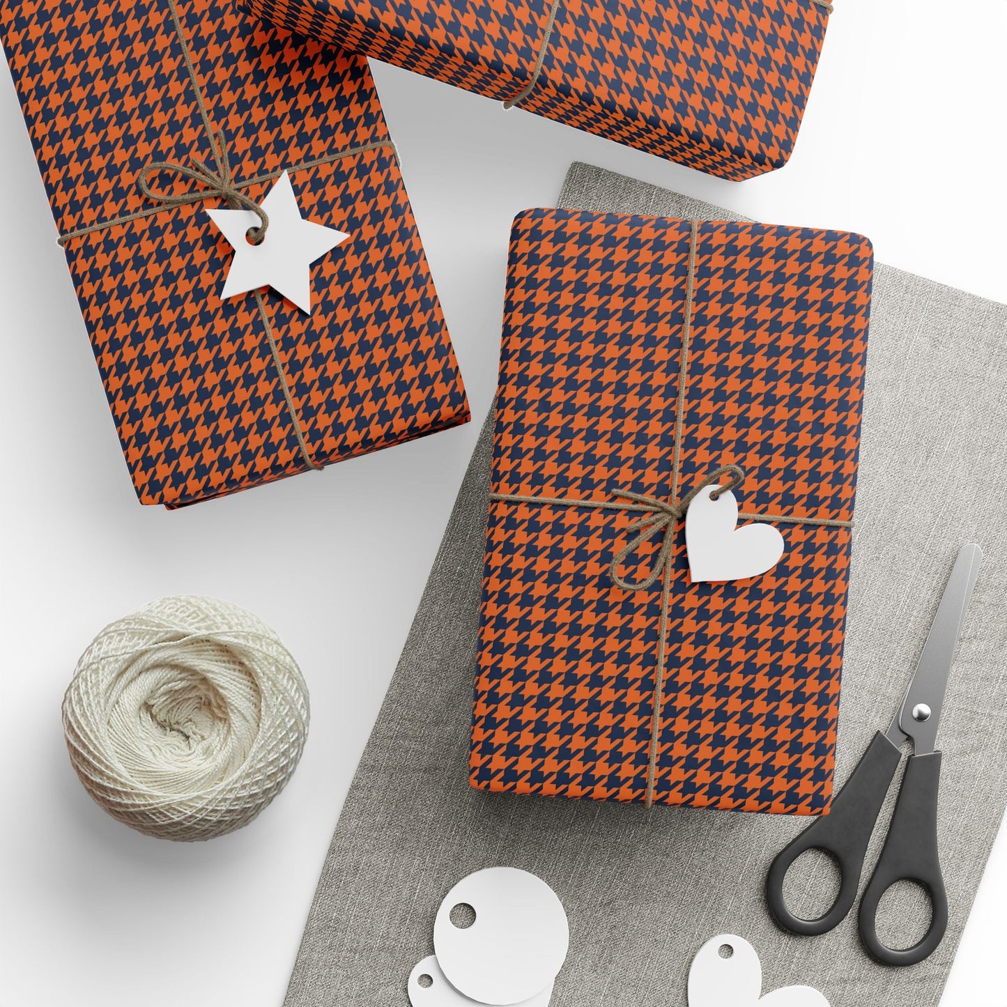 Gift Wrap | Orange & Blue | Houndstooth