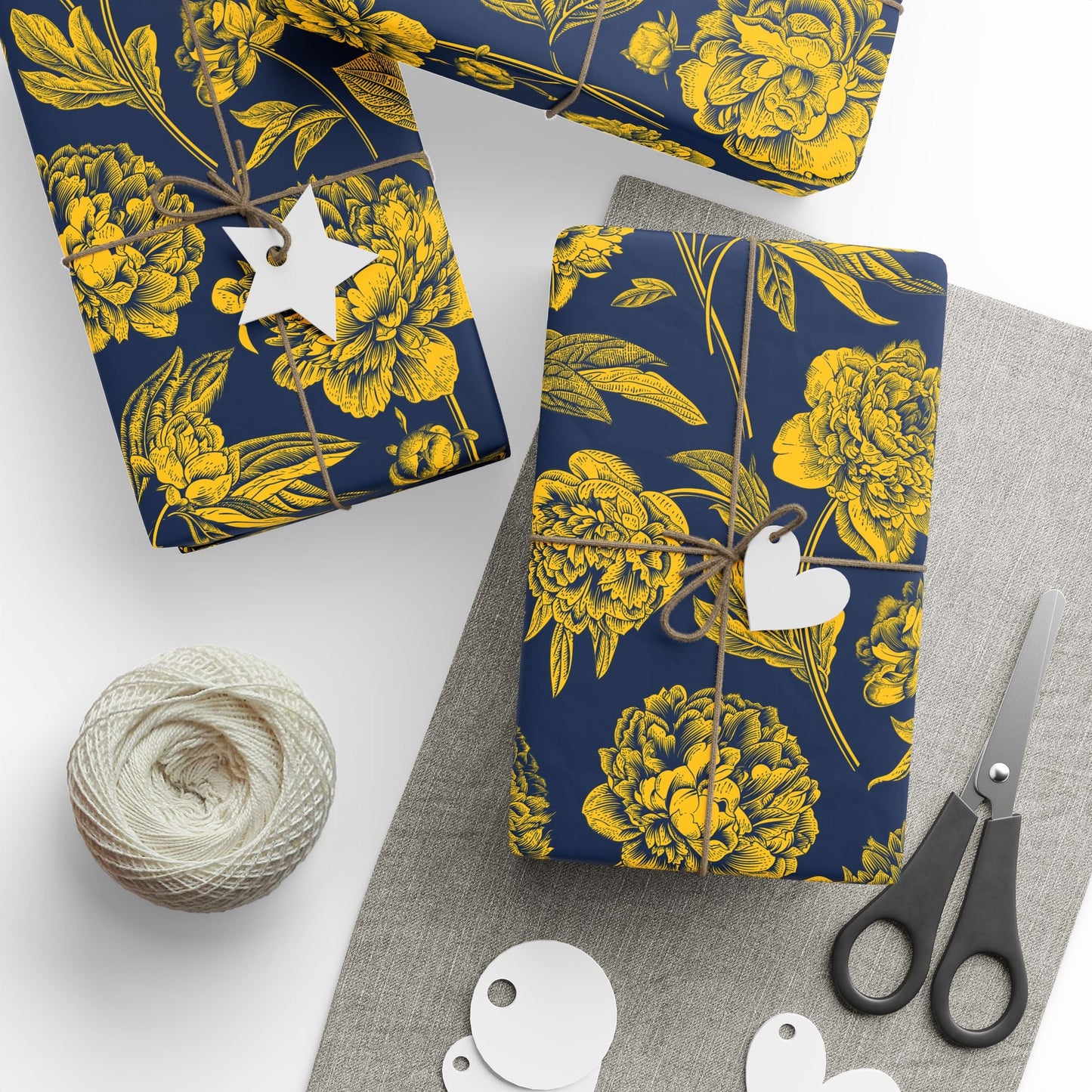 Gift Wrap | Yellow & Blue | Peony