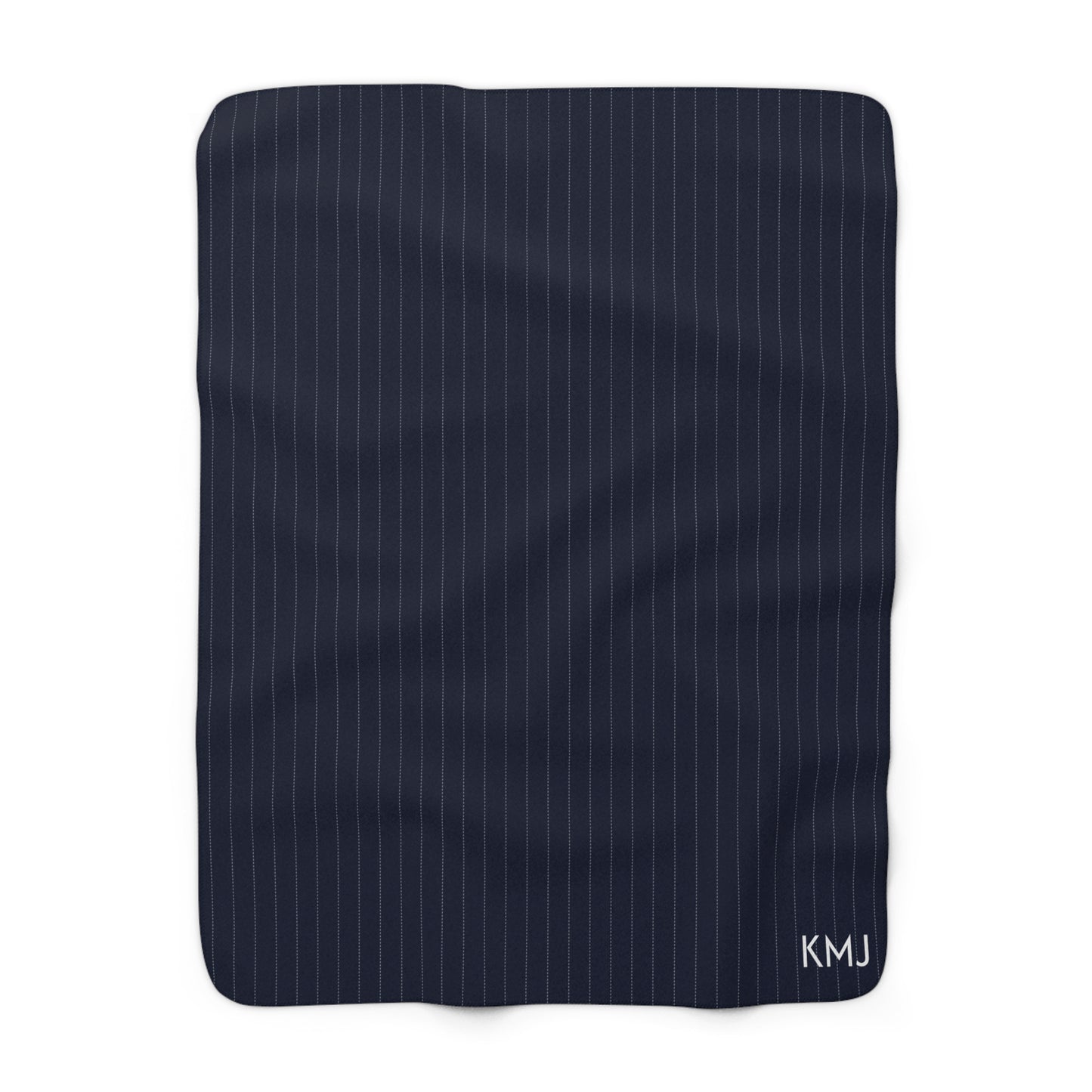 Sherpa Fleece Blanket- Personalized | Navy & White | Pinstripe