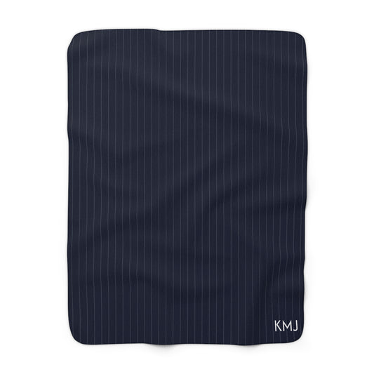 Sherpa Fleece Blanket- Personalized | Navy & White | Pinstripe