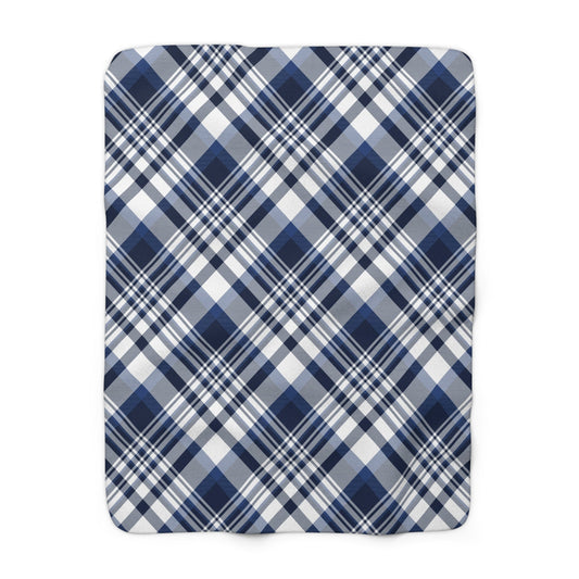Sherpa Fleece Blanket | Navy & White | Tartan