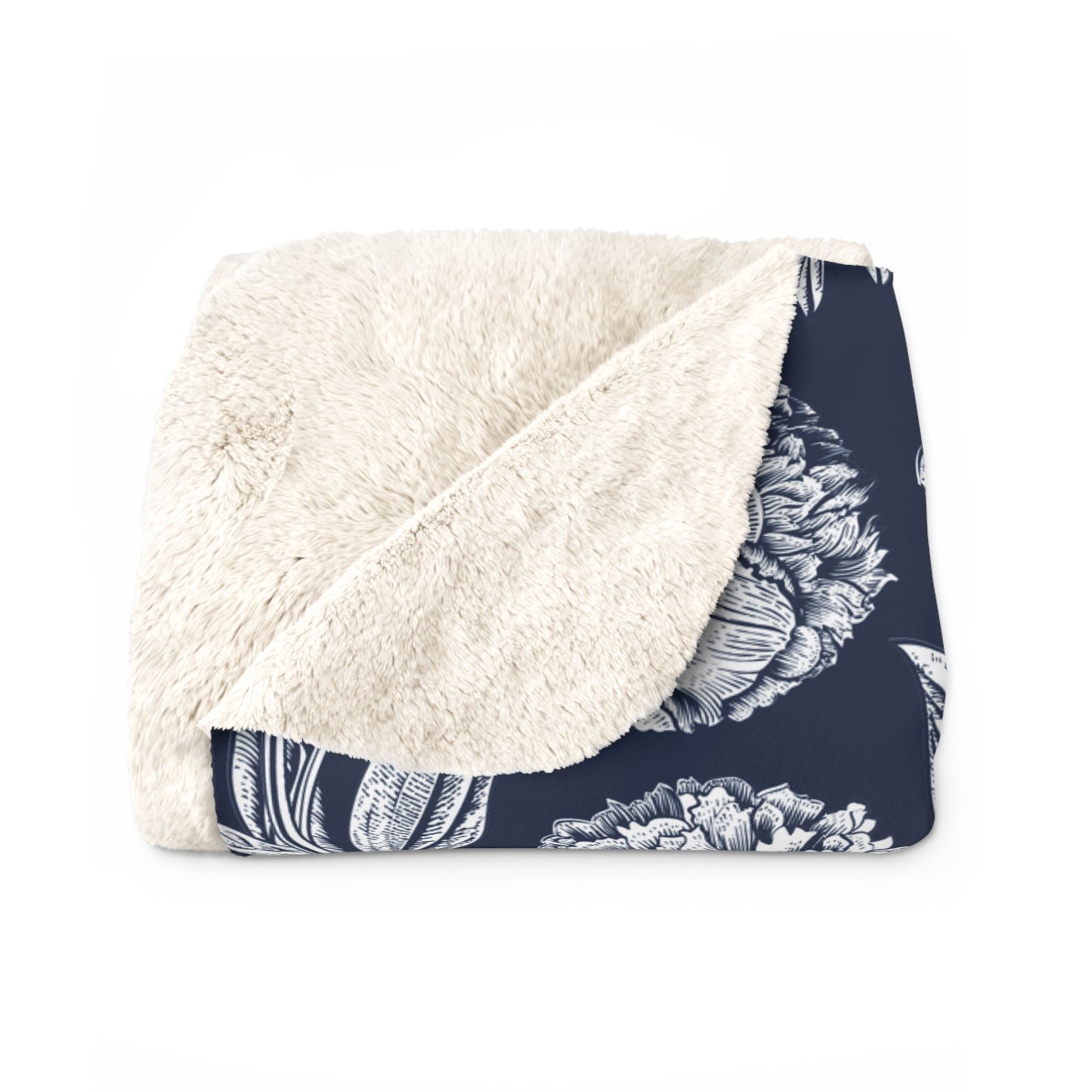 Sherpa Fleece Blanket | Navy & White | Peony