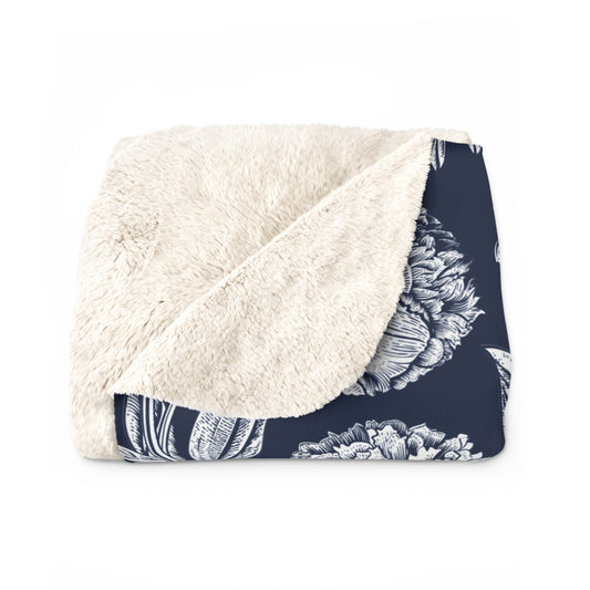 Sherpa Fleece Blanket | Navy & White | Peony