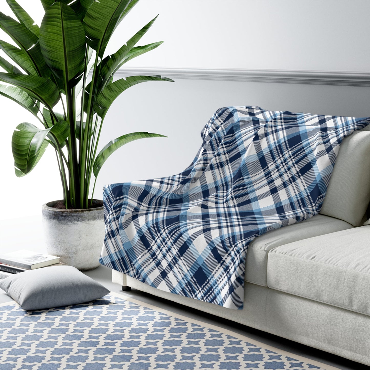 Sherpa Blanket | Light Blue & White | Tartan