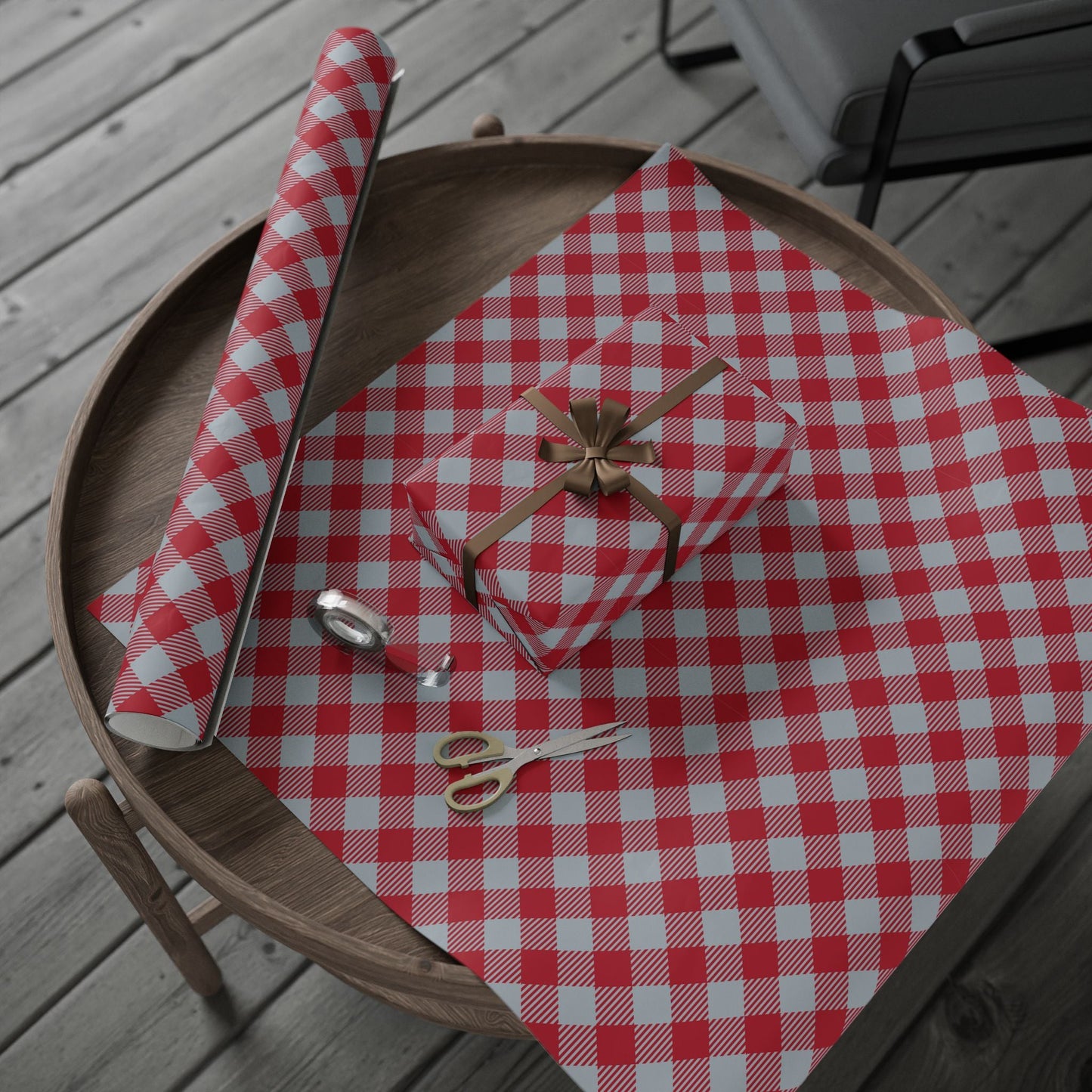 Gift Wrap | Red & Gray | Gingham