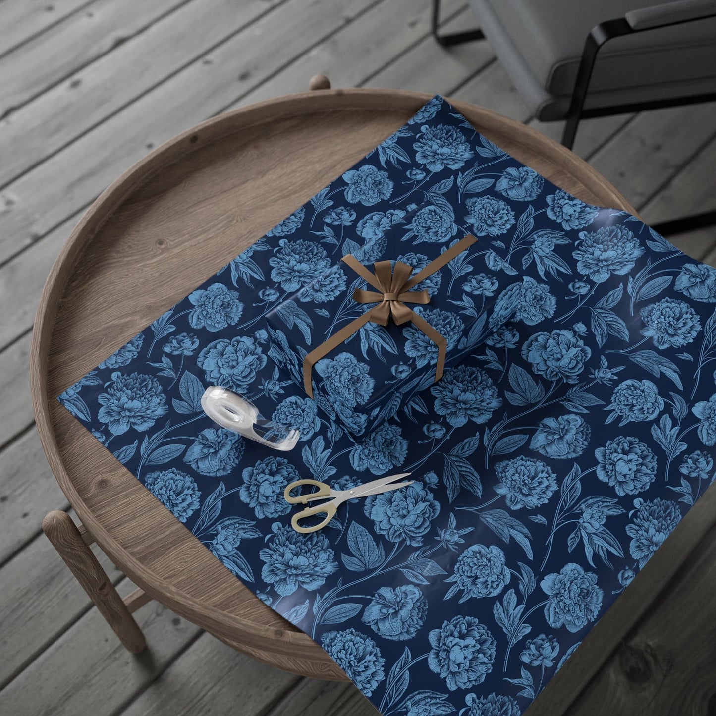 Gift Wrap | Light Blue & White | Peony