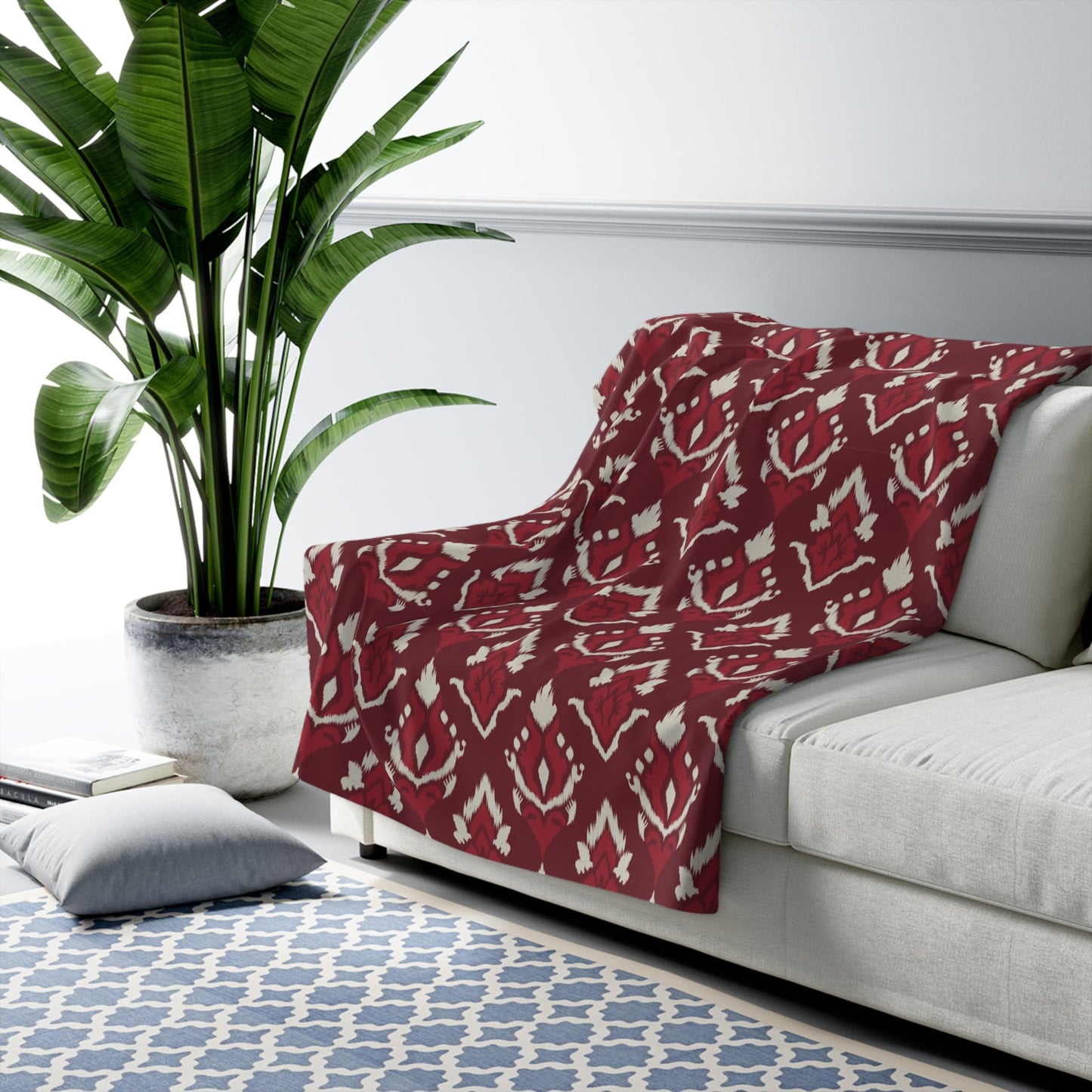 Sherpa Fleece Blanket | Maroon & White | Ikat