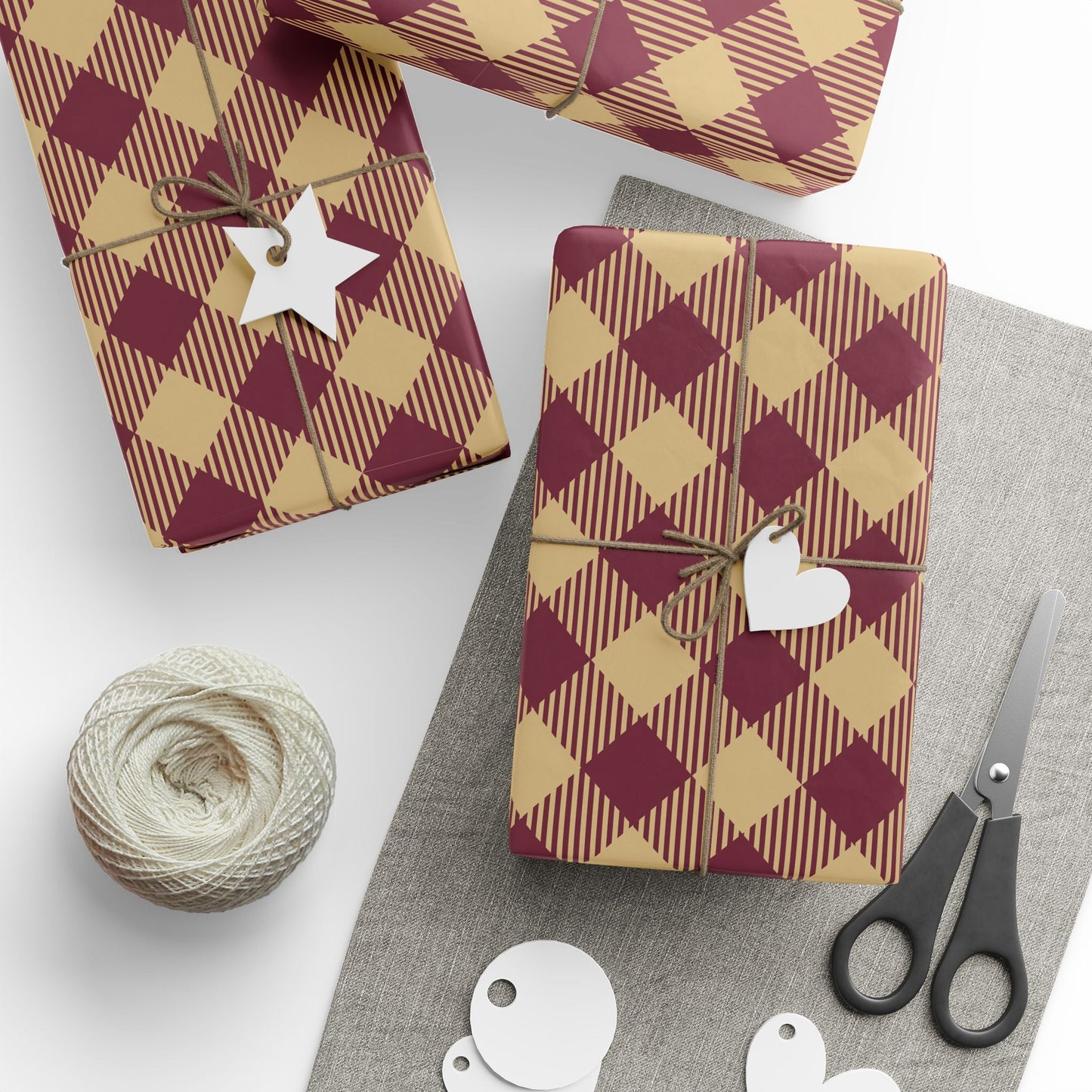 Gift Wrap | Maroon & Gold | Gingham