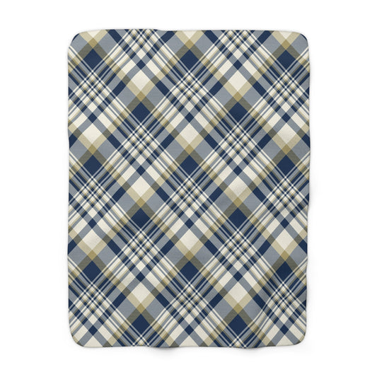 Sherpa Fleece Blanket | Blue & Gold | Tartan