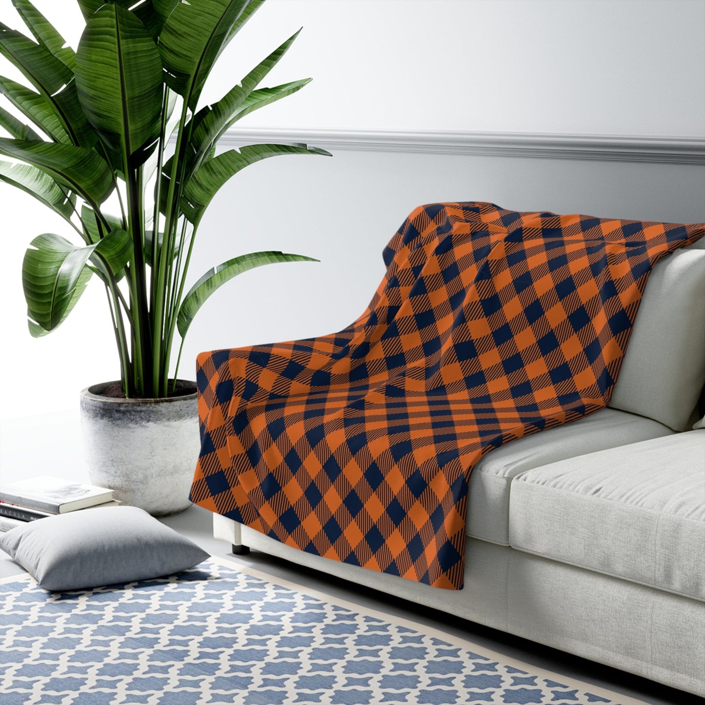 Sherpa Blanket | Orange & Blue | Gingham