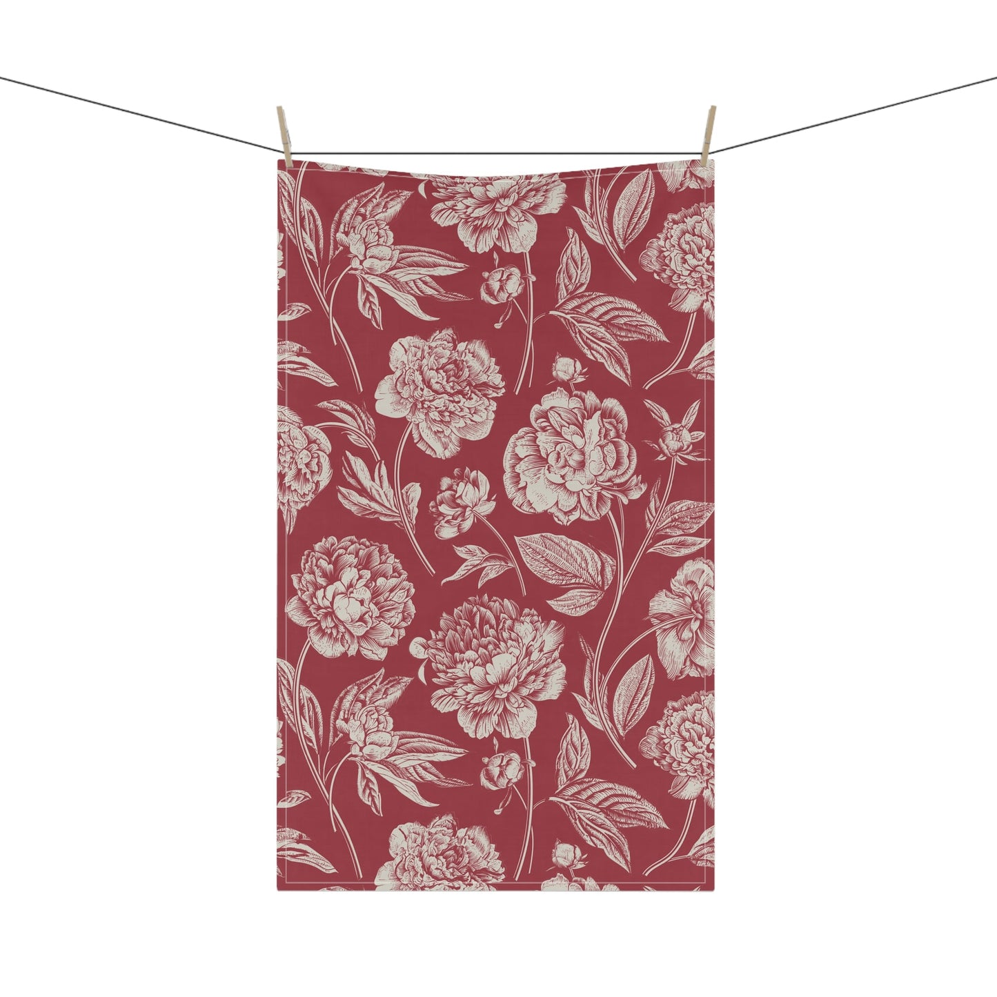 Tea Towel | Maroon & White | Peony