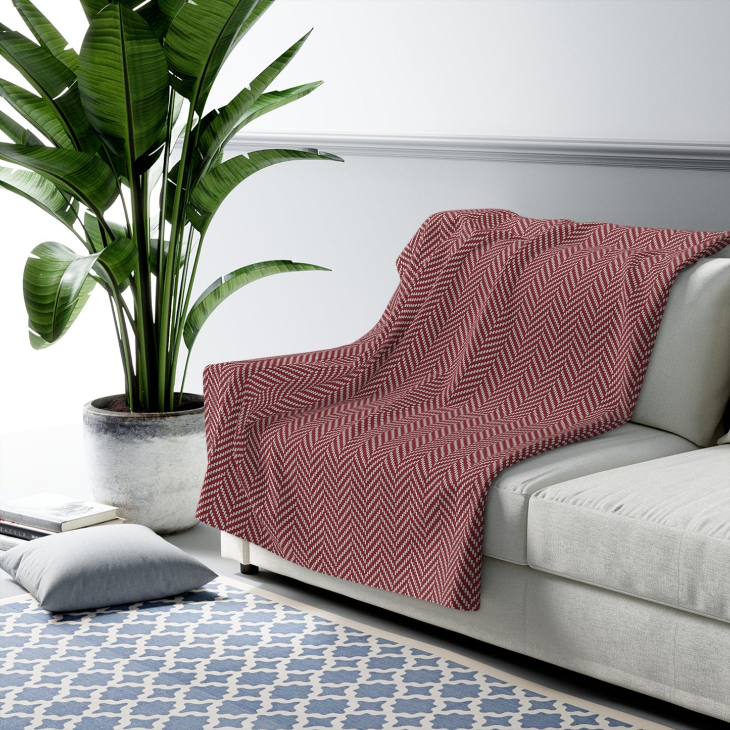 Sherpa Blanket | Maroon & White | Herringbone